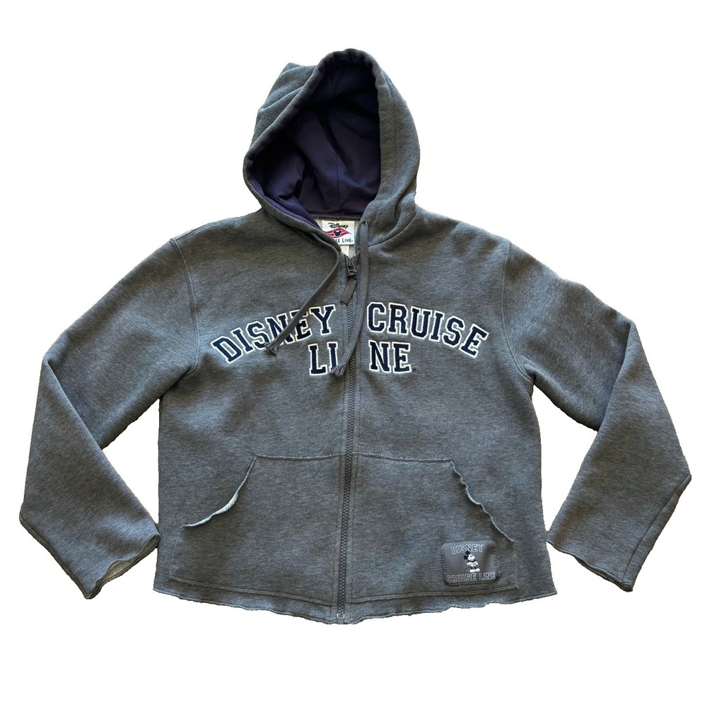 Disney Cruise Line‎ Mickey Mouse Zip Up Hoodie Gray Women Small Raw Hem Cropped